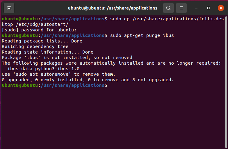 在终端执行 sudo apt purge ibus